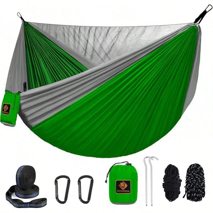 Camping Hammock, Portable Hammocks With Mosquito Net,Lightweight Nylon Parachute Hammock With 10ft Tree Straps,Camping Gear Must Haves For Travel Hiking Backpacking Beach Patio-Green&Khaki - Green - View 1