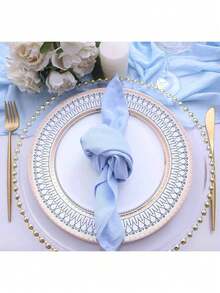 1pc/6pcs/10pcs Light Blue Linen Wedding Party Holiday Festival Solid Color Napkin - Blue - View 5