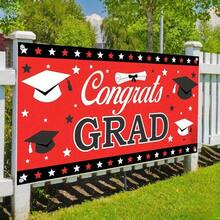 1pc, XtraLarge Congrats Grad Banner Red - Graduation Banner Red | Red And Black Graduation Backdrop | Graduation Party Decorations 2026 Red | Red And Black Graduation Decorations 2026 - Multicolor - View 2