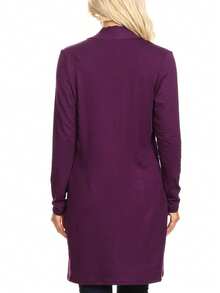 Classic Open Front Long Sleeve Cardigan With Side Pockets  Plain  Casual    Pocket      Daily - 李子 - 查看 4