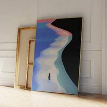 1pc Modern Blue Abstract Beach Lonely Person Wall Art Prints Canvas Painting Poster Picture For Living Room Home Decor Optional Frame ,Wall Art With Frame - Multicolor - View 18