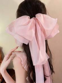 1 Stück extra großer Schleifenmesh-Haarclip mit langen Schleifen-Bändern, schwarzer eleganter Haarschmuck als Accessoire für Frauen, geeignet für Alltagstragen, Partys, Hochzeiten, Haarkrallen, Haarspangen