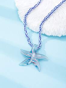 1 peça de colar com contas de vidro feitas à mão, pingente de estrela do mar, peixe-marinho e golfinho, joia estilo praia (formato e cor podem variar)