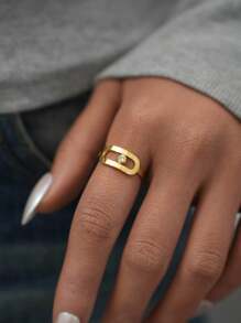 1 pieza Anillo de acero inoxidable chapado en oro de 18k para mujer, anillo de circonita cúbica, apropiado para uso diario, regalos de vacaciones, uso en fiestas