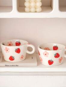 1 buah Mug Keramik Lucu Buatan Tangan, Cangkir Minum Berkualitas Tinggi yang Dilukis Tangan, Kapasitas Besar untuk Pelajar, Susu, dan Oatmeal - MultiWarna - View 2