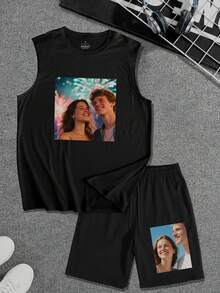 Customized Vest & Drawstring Shorts/Men's 2Pcs Set/Casual/Streetwear/Sportswear/Outdoor-Tennis Golf Style/ALL/Global/All Spring/Summer/Autumn/Fitted/Drawstring/Print/Holiday/College/Daily/Birthday/Anniversary/Other/Christmas/Halloween/Thanksgiving/Valentine's Day/Pride Month/Teacher's Day/Father's Day/Easter/Mother's Day/Ramadan/New Year/April Fools' Day/Independence Day - Black - View 3