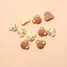 10个可爱卡通树脂熊头吊坠，适合制作耳环、手链、项链、钥匙扣等首饰 - 混合装 - 彩色 - 查看 6