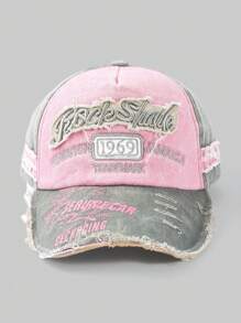 1pc Vintage Style Embroidered Letter Distressed Washed Hole Unisex Baseball Cap