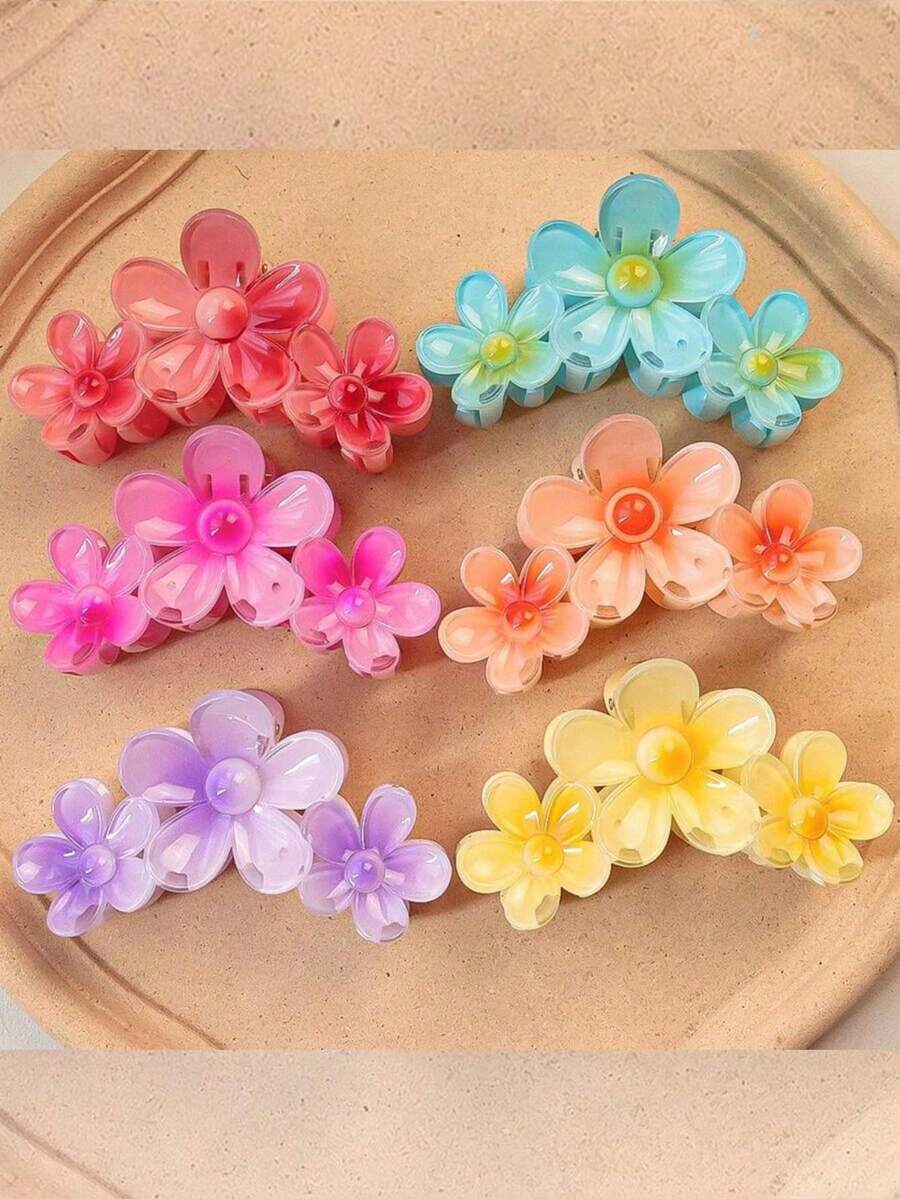 3 件套花朵发夹女士优雅发爪大抓夹渐变色发抓夹发饰发爪爪夹发夹发夹发夹发夹发夹，海滩配饰秋冬度假装女士