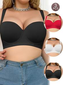 3 paquetes de ropa interior para mujer de talla grande, con sujetador push-up de cobertura total y aros, en varios colores brillantes, perfecto para el Día de San Valentín