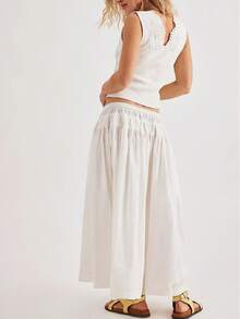 Women Long Skirt 2 Pieces Set Hollow Out Eyelet Lace Tie Front Vest And Skirt 2PCS Outfits Vintage Solid Color Set - 白色 - 查看 2