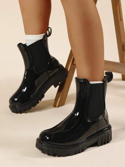 2pcs Waterproof Short Jelly Rain Boots, Non-Slip Fashion Casual Thick Bottom Rainboots For Women, New Design