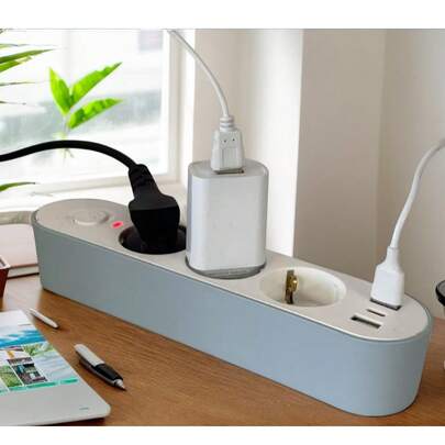 Don Feliz Regleta de 3 enchufes, 2 USB y 1 tipo C, 1,5 metros de largo con protección infantil, interruptor de encendido/apagado, enchufe de escritorio para casa u oficina, color blanco