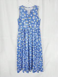 (Imprimé sans positionnement) Robe décontractée style vacances à imprimé floral pour femmes, été - Bleu azur - Voir 4