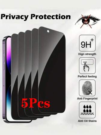 5pcs 9H Full Coverage Privacy Anti-Spy Tempered Glass Screen Protector, Compatible With Samsung Galaxy/Apple 16//Honor/ Poco/Redmi And More Models, Shockproof, Unbreakable, Anti-Spy Tempered Glass, Bubble-Free, Easy To Apply, , Does Not Support Fingerprint Unlock Compatible With IPhone Gift For Birthday, Family, Friends Phone Screen Protector, Phone Accessories