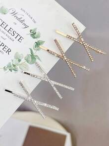 2/4pcs Women's Rhinestone X-Shaped Hair Clips, Minimalist One-Piece Bangs Clips, Personalized Side Clips For Nape Hair - Multicolor - View 1