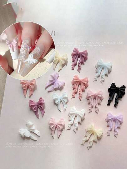 50Pcs Nail Art Pearlescent Cream Bow, Cute Three-Dimensional Girl Macaron Jelly Accessory Nail Jewelry Resin Nail Art Jewelry Bow Spring And Summer Resin Cute Three-Dimensional Ribbon Bow Nail Art Nail Decoration, Colorful Mixed Bow Three-Dimensional Fresh Bow Resin Nail Accessory Nail Supplies Nails Nail Charms Nail Gems