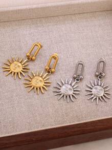 1 Paar 18 Karat vergoldete Edelstahl Vintage goldfarben U-förmige Sonnen Anhänger Ohrringe Schmuck Geschenke geometrische Sonnenstrahl Ohrstecker zum täglichen Tragen für Frauen