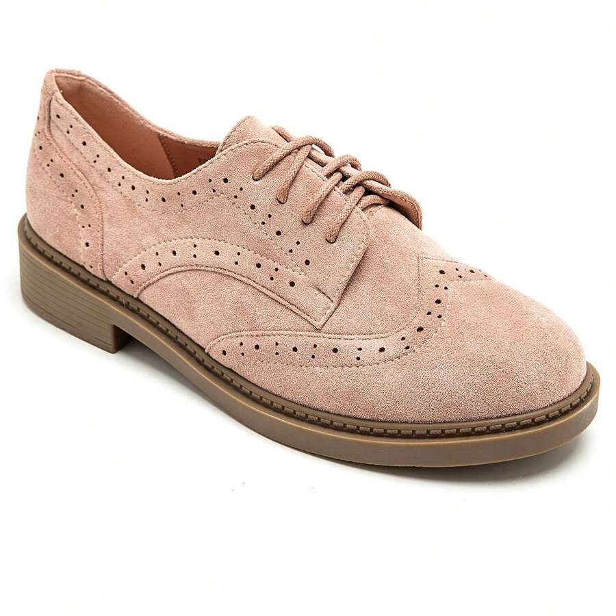 Derbies Femme à Bout Rond Perforé Avec Semelle Plate Et Laçage Classique – Style Chic And Intemporel - Pink 8016 - View 1