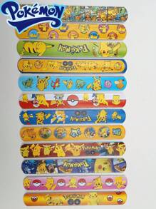 pokemon 1/12pcs Cartoon Slap Bracelet, 12 Unique Designs, Fun Party Favors And Holiday Decorations, Perfect For Birthday Parties, Events And Celebrations, Colorful Slap Bracelet With Cute Patterns, Suitable For All Ages Birthday Gift Toy,