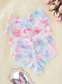 4 Pcs Sexy Lace Tie Dye Color Women's Underwear, Hipster Triangle Panties