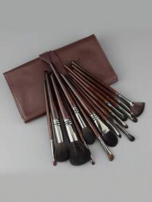 RANCAI 14pcs Animal Hair Makeup Brush Set, Soft Eyeshadow Brushes, Professional Angled Wooden Handle High-Quality Full Makeup Brush Set, Makeup Tools For Eye Makeup, Blush, Powder, Eyebrow - Multicolor - View 3