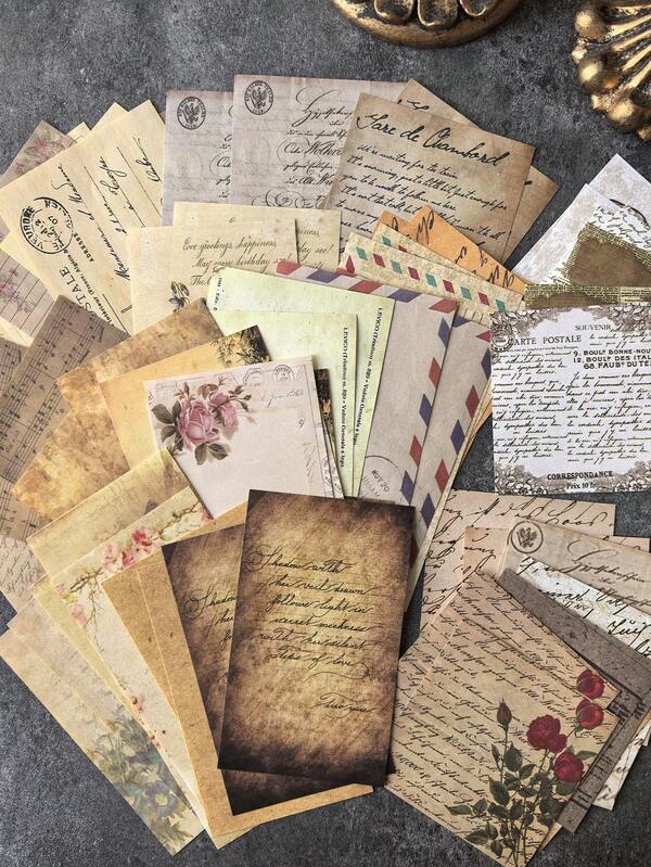 60 hojas de papel decorativo de papelería con diseño de rosa inglesa vintage, material DIY, suministros escolares, de vuelta a la escuela