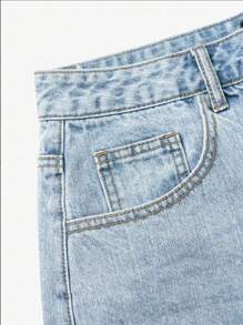 Teen Boy Loose Vintage Washed Light Blue Denim Shorts, Summer