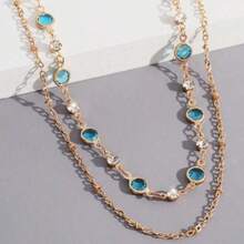 1pc Rhinestone Embellished Water Drop Chain Multilayer Necklace, Suitable For Daily Wear - Yellow Gold - View 6