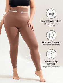 Women Plus Size High Waisted Soft Lifting & Shaping Leggings Spring - Mocha Brown - View 3