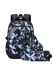 Conjunto de 3 piezas Mochila con estampado a cuadros de moda, cierre con cremallera, cabe portátil de 15.6", tela impermeable y duradera, gran capacidad con múltiples bolsillos, correas de hombro ajustables, adecuada para viajes, trabajo, escuela, vuelta al cole, regalo