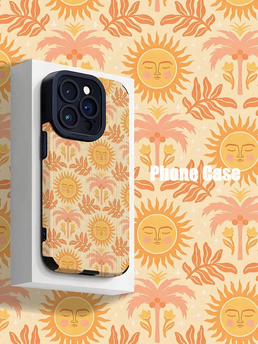 1 pieza Funda de teléfono suave de TPU compatible con Apple 16/16 PLUS/16 PRO/16 PRO MAX, con diseño clásico de rayas verticales y un dibujo lindo de un sol amarillo, resistente a las grietas