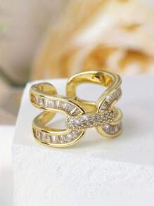 A Luxury Geometric Elegant Cross Design Open Ring, Women's Wedding Engagement Party Jewelry Accessories, Fashion Accessories, Wearable All Year Round