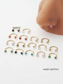 1 pieza Accesorio de acero inoxidable con piedras de circonita cúbica desmontable, de forma exagerada y elegante, de varios colores, para perforación corporal de moda minimalista para mujeres, anillo de nariz en forma de C, 1.0mm, adecuado para regalos de cumpleaños, festivos, fiestas y uso diario