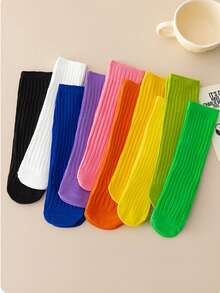 3 双儿童袜子，男童直筒中筒袜，彩色图案，女童糖果色叠穿袜，春秋