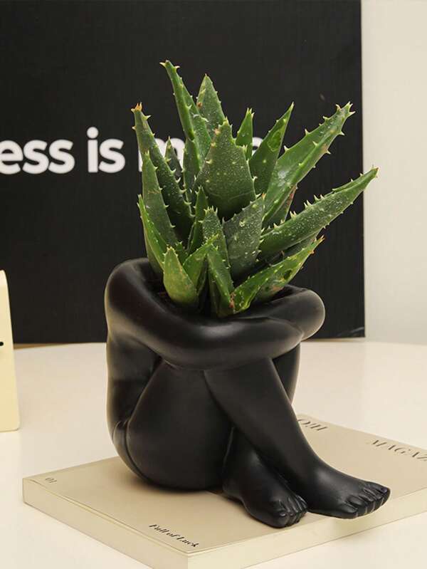 1pc Resin Abstract Planter, Indoor Decorative Flower Pot, Outdoor Garden Decor Planter, For Succulents, Greenery, With Drainage Hole