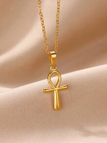 1Pc Ancient Egyptian Cross Pendant Necklace 18K Gold Plated Stainless Steel Adjustable Chain Necklace Eternal Jewelry Fashion Accessories