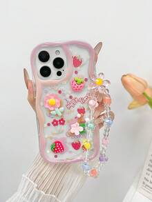Cartoon Flower Painted Accessories, Cream Wavy Edge Transparent Pendant With Chain, Minimalist Design Compatible With IP Phone Cases, Galaxy, 11/12Pro/12/12X/13Pro/14Pro/15Pro/X3pro/ Compatible With Redmi 10/9/Note9/12c/Note11pro/Note8Pro/9C/9a, Shockproof Phone Protective Case Waterproof Anti-Fall Scratch Resistant - Multicolor - View 4