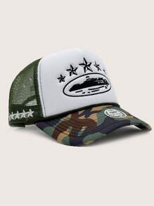 1 Berretto da baseball in rete con ricamo a cinque punte, regolabile, cappello casual per protezione solare da esterno per primavera/autunno, viaggi, spiaggia, vacanze, stile unisex Y2K