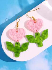 1 Stück Modische & Kreative Sommer Niedlich Frisch Herz, Blatt, Tulpe Hängende Ohrringe, Minimalistischer Vielseitig Damen Sommer Schmuckzubehör