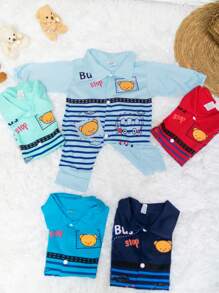 Kit 3 Macacão Infantil Ursinho Menino bebê  0- 03 meses Vira Pé (Burrinho)