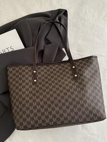 （带零钱包的钱包）新款时尚女士大容量全身印花设计字母图案装饰设计双手柄手提包适合工作和通勤、书包、大容量、便携、经典休闲、商务休闲、适合少女、女大学生、白领、适合工作、返校、中学、高中、大学、度假、时尚手提包带拉链