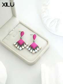 1 par de pendientes con colgante geométrico de colores múltiples con estilo vintage europeo para mujeres