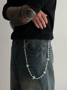 1 Set Sweet Style Pearl & Rhinestone Cross Chain, Rivet Waist Decor Accessories