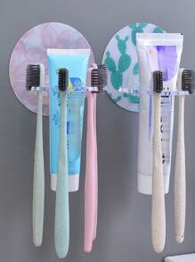 Estante adhesivo para cepillos de dientes, soporte para cepillos de dientes montado en la pared para el baño, almacenamiento plegable de cinco agujeros, soporte para pasta de dientes y cepillos de dientes, estante de almacenamiento multifuncional que puede guardar maquinillas de afeitar y bolas de baño, ahorra espacio en el mostrador, accesorios de baño