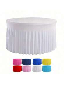 1pc Elastic Round Table Skirt - Vibrant Red Knitted Polyester Blend, Suitable For Kitchen & Dining Table, Machine Made, Durable & Stylish - Multicolor - View 11