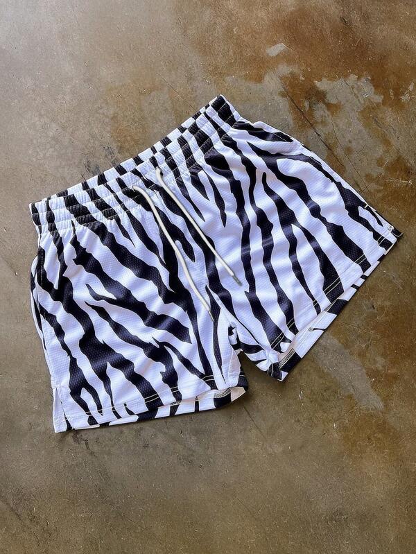 Herren Lässig Shorts mit Kordelzug Taille, Zebra Muster, Sommersaison