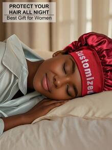 1pc Custom Name Silk Bonnet For Sleeping Women, Customized Name Satin Bonnet, Personalized Hair Bonnet With Name