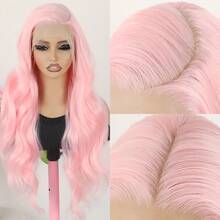 28 Inch Pink Lace Front Wigs For Women 13X6 Curly Wave Glueless Wigs Pre-Plucked Hairline 180% Density Free Part Loose Curly Lace Wigs Comfortable Suitable For Daily Wear & Special Occasions Wig - 粉色 - 查看 1