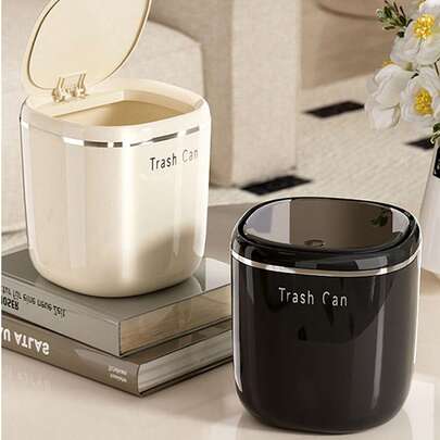 1pc Mini Trash Can With Lid, Small Desktop Garbage Can, Plastic Desk Waste Basket, Twist-Lid Design To Prevent Odor Leakage, For Storing Fruit Peels And Paper Scraps To Keep Desk Tidy, Suitable For Bathroom, Home Office Desk, Coffee Table, Office, Living Room, Study
